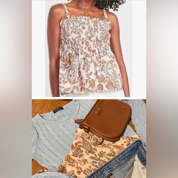 Smocked Baby Doll Tank • Peplum Ruffled Hem • Fall Colors • size Small/Medium - Picture 2 of 15